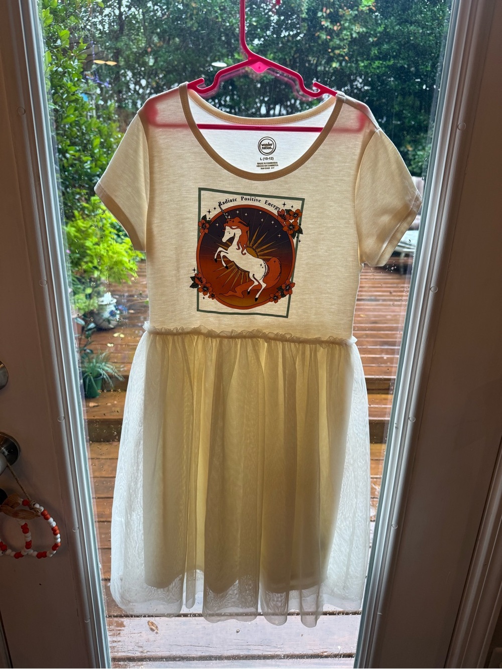Unicorn Graphic Tulle Dress for Kids - Cream